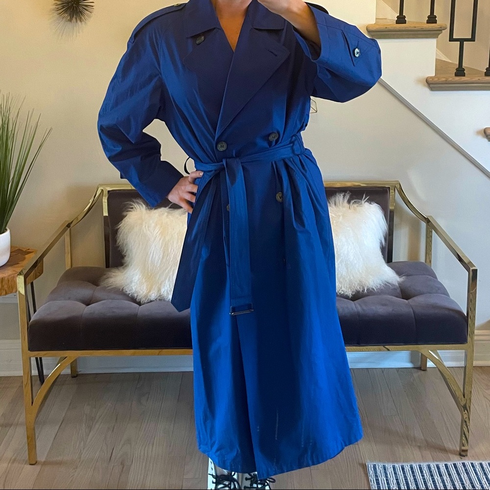 Vintage Womens Jones New York Royal Blue Trench Coat